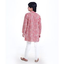 Pine Kids Full Sleeves Printed Kurta Pyjama Set - Red White