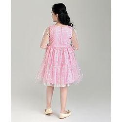 Pine Kids Full Sleeves Party Frock Star Foil Print - Pink