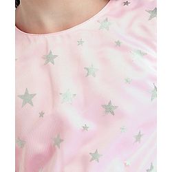 Pine Kids Full Sleeves Party Frock Star Foil Print - Pink