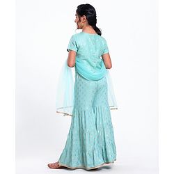 Pine Kids Sequin Choli & Gold Print Sharara with Dupatta - Blue
