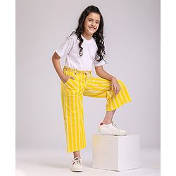 Pine Kids Printed Flared Pants with Dori Belt - Yellow