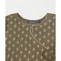 Pine Kids Three Fourth Sleeves Kurti and Sharara Set with Cotton Crushed Dupatta Glitter Print - Green