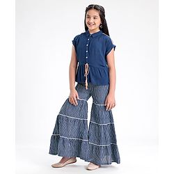 Pine Kids Indigo Top With Waist Tie Up & Palazzo - Blue