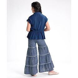 Pine Kids Indigo Top With Waist Tie Up & Palazzo - Blue