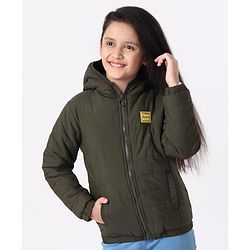 Pine Kids Medium Winter Full Sleeves Hooded Padded Jacket - Olive Green
