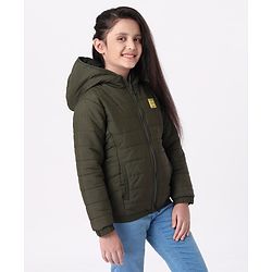 Pine Kids Medium Winter Full Sleeves Hooded Padded Jacket - Olive Green