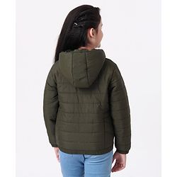 Pine Kids Medium Winter Full Sleeves Hooded Padded Jacket - Olive Green