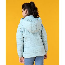Pine Kids Woven Full Sleeves Padded Hooded Jacket with Heart Print - Light Blue