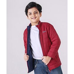 Pine Kids Full Sleeves Reversible Nylon Jacket Medium Winter - Red Blue