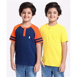 Pine Kids Half Sleeves Bio Washed Tee Striped Print - Yellow Blue