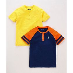 Pine Kids Half Sleeves Bio Washed Tee Striped Print - Yellow Blue