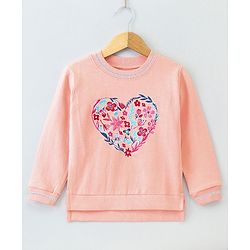 Pine Kids Biowash Full Sleeves Sweatshirt Floral Embroidery - Pink