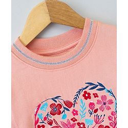 Pine Kids Biowash Full Sleeves Sweatshirt Floral Embroidery - Pink