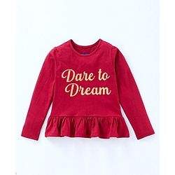 Pine Kids Full Sleeves T-Shirt Text Graphic - Maroon