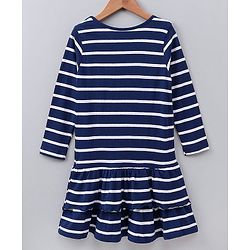 Pine Kids Full Sleeves Bio Washed Frock Heart Badge - Blue