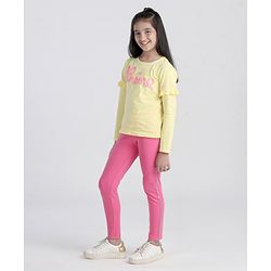 Pine Kids Full Sleeves Biowash Tee and Leggings Set - Yellow