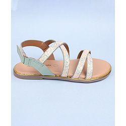 Pine Kids Party Wear Shimmered Sandals - Teal Green