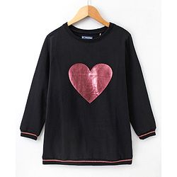 Pine Kids Full Sleeves Bio Wash Frock Heart Print - Black
