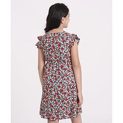 Pine Kids Frill Sleeves Softner Wash Frock Floral Print - Black