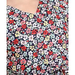 Pine Kids Frill Sleeves Softner Wash Frock Floral Print - Black