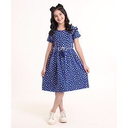 Pine Kids Short Sleeves Bio Wash Frock Floral Print - Blue
