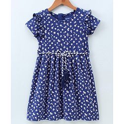 Pine Kids Short Sleeves Bio Wash Frock Floral Print - Blue
