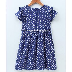 Pine Kids Short Sleeves Bio Wash Frock Floral Print - Blue