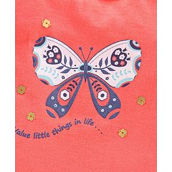 Pine Kids Half Sleeves Bio Wash Top & Legging Set Butterfly Print - Peach Blue