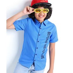 Pine Kids Half Sleeves 100% Cotton Biowashed Shirt - Blue