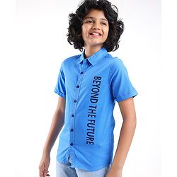 Pine Kids Half Sleeves 100% Cotton Biowashed Shirt - Blue