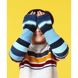 Pine Kids Half Length Woollen Glove - Blue