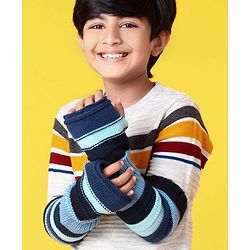 Pine Kids Half Length Woollen Glove - Blue
