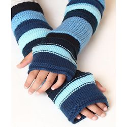 Pine Kids Half Length Woollen Glove - Blue
