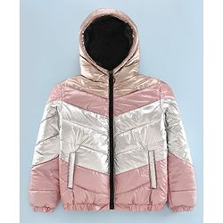 Pine Kids Full Sleeves Hooded Padded Jacket -Pink Silvet