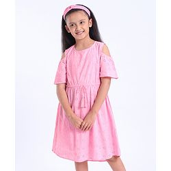 Pine Kids Half Sleeves Softner Wash Schiffli Frock - Pink