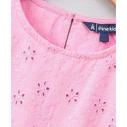 Pine Kids Half Sleeves Softner Wash Schiffli Frock - Pink