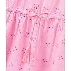 Pine Kids Half Sleeves Softner Wash Schiffli Frock - Pink