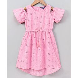 Pine Kids Half Sleeves Softner Wash Schiffli Frock - Pink