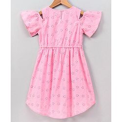Pine Kids Half Sleeves Softner Wash Schiffli Frock - Pink