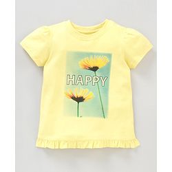 Pine Kids Half Sleeves Biowashed Tee Sunflower Print - Yellow