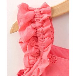 Pine Kids Sleeveless Above Knee Length Schiffli Frock with Softner Wash - Coral