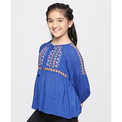 Pine Kids Full Sleeves Biowash Embroidered Top - Royal Blue