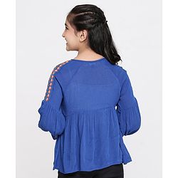 Pine Kids Full Sleeves Biowash Embroidered Top - Royal Blue