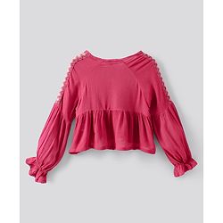 Pine Kids Peasant Sleeves Embroidered Top  - Pink