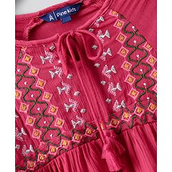 Pine Kids Peasant Sleeves Embroidered Top  - Pink
