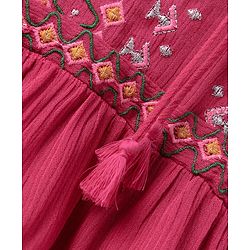Pine Kids Peasant Sleeves Embroidered Top  - Pink