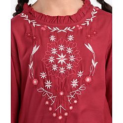Pine Kids Full Sleeves Embroidery Top - Maroon