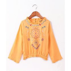 Pine Kids Full Sleeves Embroidery Top - Yellow