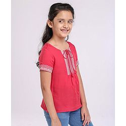 Pine Kids Half Sleeves Premium Embroidery Top - PInk