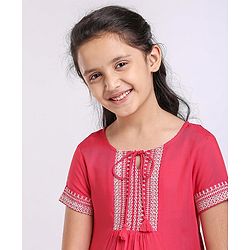 Pine Kids Half Sleeves Premium Embroidery Top - PInk